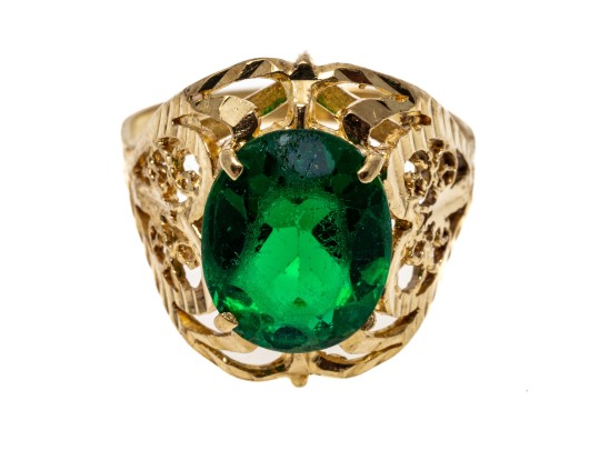 Delicate 14K Filigree And Diamond Cut Ring, Size 6