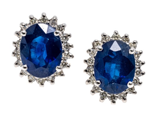 14K White Gold Sapphire And Diamond Halo Earrings