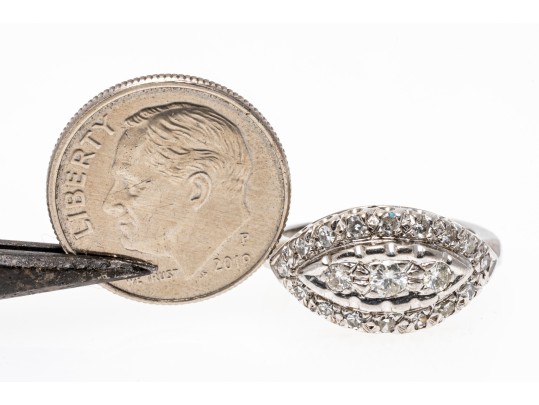 Stunning Diamond Set 14K White Gold Ring, Size 3