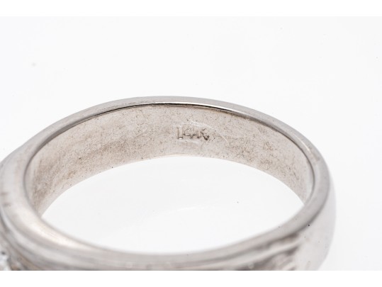 Handsome 14K White Gold Diamond Set Band Ring, Size 7.75