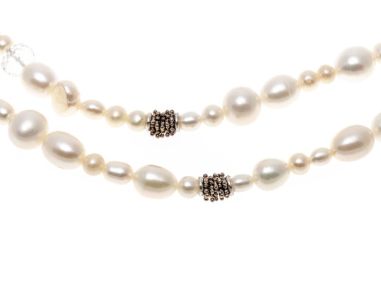 Unique Sterling And Cultured Pearl Strung Necklace
