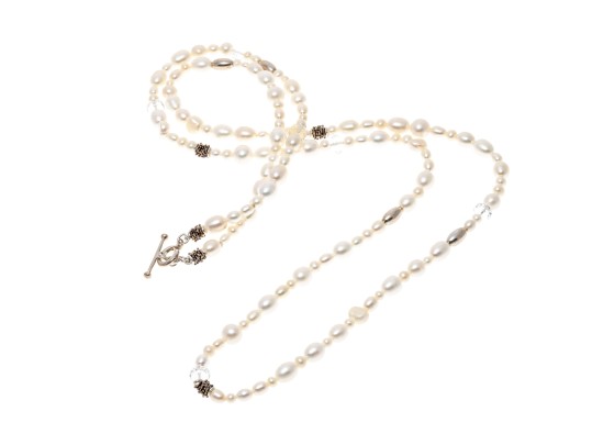 Unique Sterling And Cultured Pearl Strung Necklace