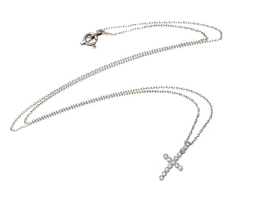 Petite Platinum And Diamond Cross Pendant Necklace