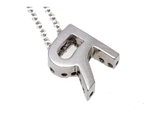 14K White Gold 'R' Initial Pendant Necklace
