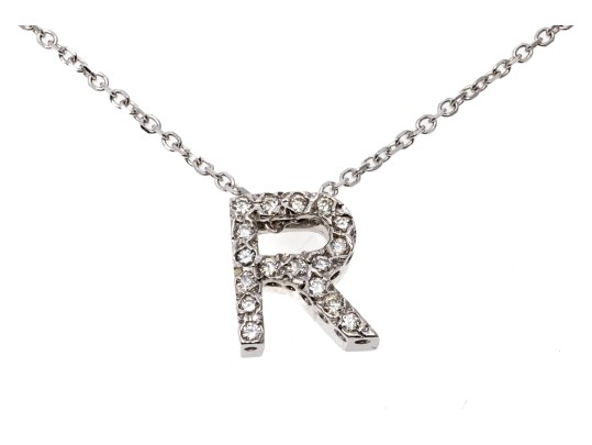 14K White Gold 'R' Initial Pendant Necklace