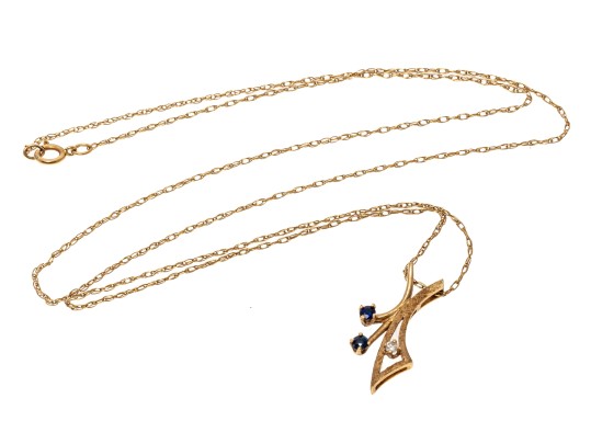 14k Yellow Gold Sapphire And Diamond Pendant Necklace