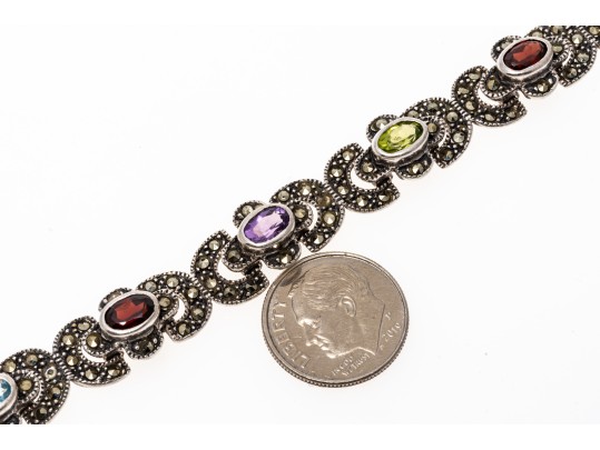 Colorful Stone And Marcasite Sterling Bracelet