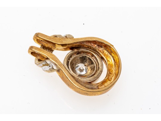 Single Brilliant Diamond 14K White And Yellow Gold Pendant