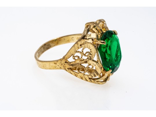 Delicate 14K Filigree And Diamond Cut Ring, Size 6