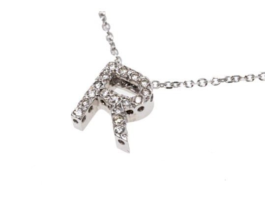 14K White Gold 'R' Initial Pendant Necklace