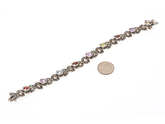 Colorful Stone And Marcasite Sterling Bracelet