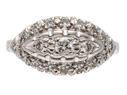 Stunning Diamond Set 14K White Gold Ring, Size 3