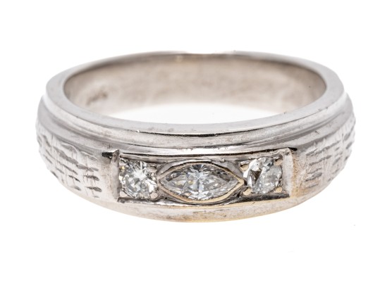 Handsome 14K White Gold Diamond Set Band Ring, Size 7.75