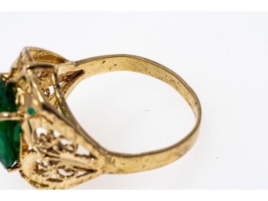 Delicate 14K Filigree And Diamond Cut Ring, Size 6