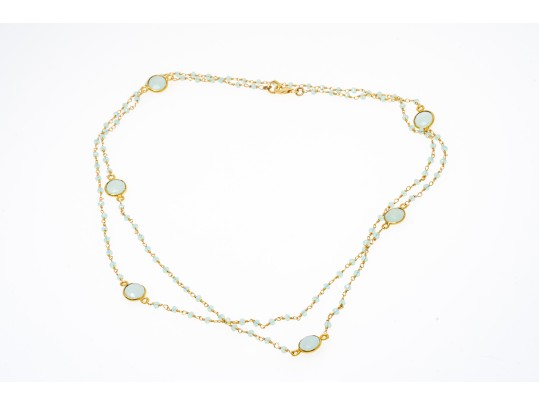 Sterling Vermeil And Blue Chalcedony Necklace
