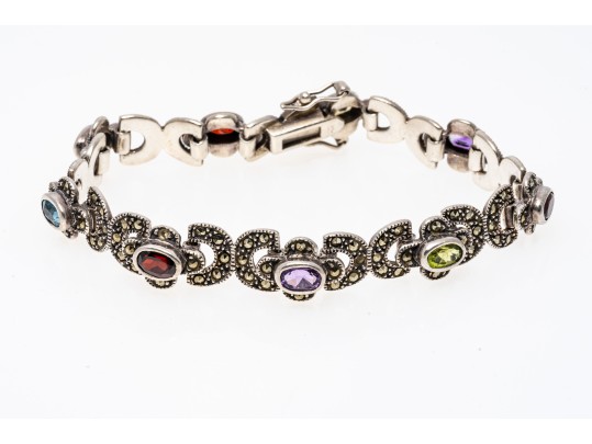 Colorful Stone And Marcasite Sterling Bracelet