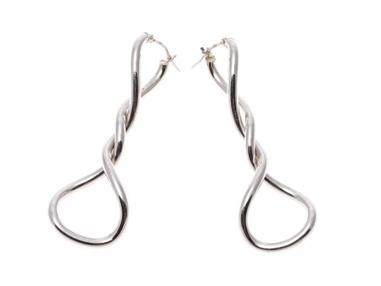 14k White Gold Elongated Twisted Electroform Earrings