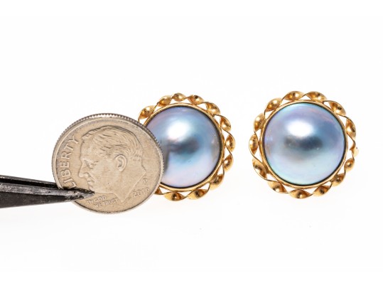 14K Grey Mabe Pearl Earrings
