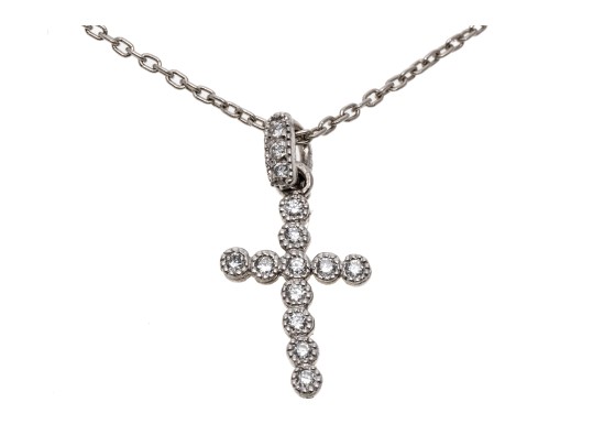 Petite Platinum And Diamond Cross Pendant Necklace