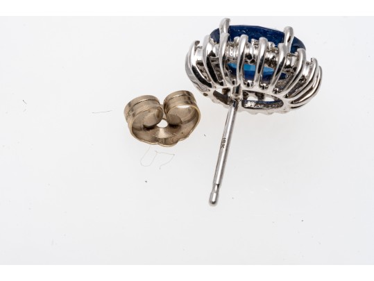 14K White Gold Sapphire And Diamond Halo Earrings