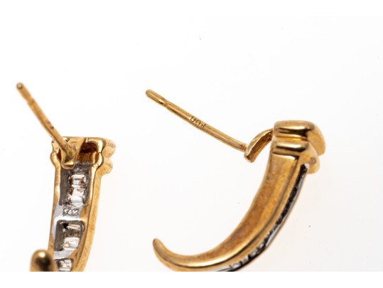 14k Yellow Gold Lovely Baguette Diamond Channel Set Hoop 