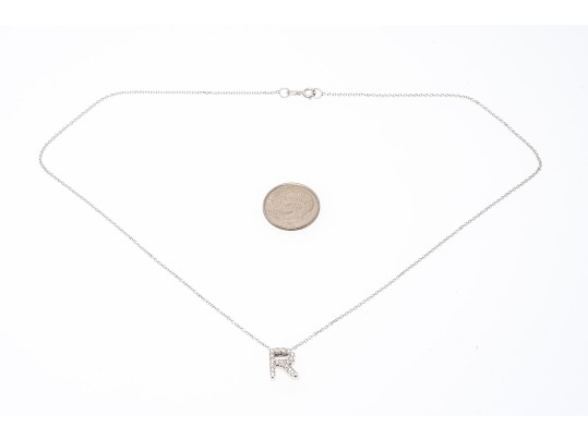14K White Gold 'R' Initial Pendant Necklace
