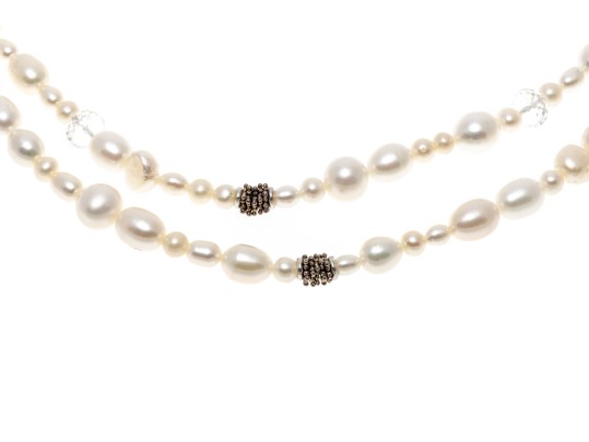 Unique Sterling And Cultured Pearl Strung Necklace