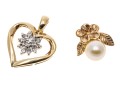 10K Heart And Floral Pearl Set Pendants