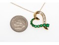 14k Yellow Gold Emerald And Diamond Heart Pendant Necklace