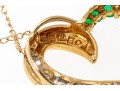 14k Yellow Gold Emerald And Diamond Heart Pendant Necklace