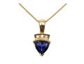 14k Yellow Gold Contemporary Trillion Cut Tanzanite And Diamond Pendant, With Chain