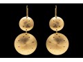 18k Yellow Gold Striking Brushed Stacked Pendant Earrings