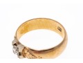 18k Yellow Gold Vintage Band Ring Set With European Cut Diamond, Size 7