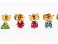 14k Yellow Gold Lot Of Five Stud Earrings, Including Blue Topaz, Rubies