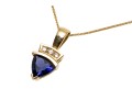 14k Yellow Gold Contemporary Trillion Cut Tanzanite And Diamond Pendant, With Chain