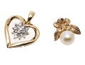 10K Heart And Floral Pearl Set Pendants