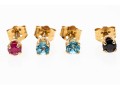 14k Yellow Gold Lot Of Five Stud Earrings, Including Blue Topaz, Rubies