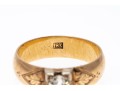 18k Yellow Gold Vintage Band Ring Set With European Cut Diamond, Size 7