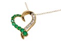 14k Yellow Gold Emerald And Diamond Heart Pendant Necklace