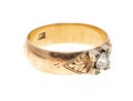 18k Yellow Gold Vintage Band Ring Set With European Cut Diamond, Size 7