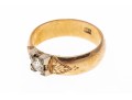 18k Yellow Gold Vintage Band Ring Set With European Cut Diamond, Size 7