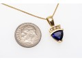 14k Yellow Gold Contemporary Trillion Cut Tanzanite And Diamond Pendant, With Chain