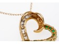 14k Yellow Gold Emerald And Diamond Heart Pendant Necklace