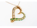 14k Yellow Gold Emerald And Diamond Heart Pendant Necklace