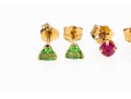 14k Yellow Gold Lot Of Five Stud Earrings, Including Blue Topaz, Rubies