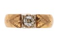 18k Yellow Gold Vintage Band Ring Set With European Cut Diamond, Size 7