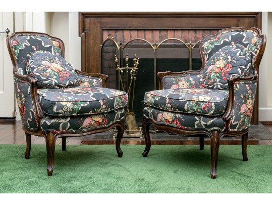 Compatible Set Of 2 French Louis XV Style Upholstered Bergeres
