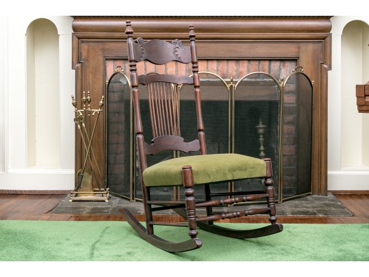 Vintage Upholstered Oak Rocking Chair