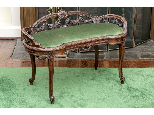 French Louis XV Style Carved And Upholstered Bench