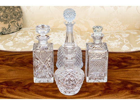 Fanciful Collection Of 4 Crystal Decanters, Including A Waterford